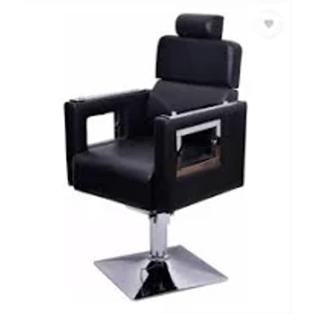 Black Geometric Hollow Chrome Armrest Reclining Salon Chair